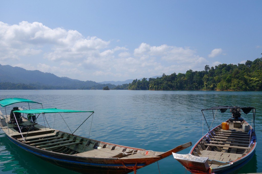 Longtails Parked On The Lake. Khao Sok