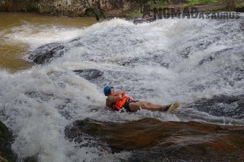 Lesh Enjoying The Natural Water Slide. Canyoning In Dalat.