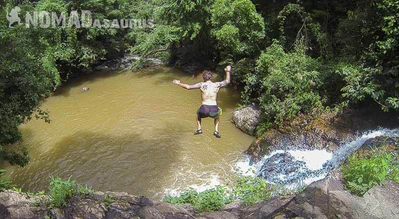 Jazza Jumping From The 11M High Platform. Canyoning In Dalat.