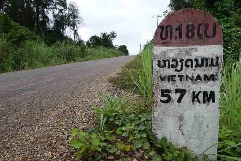 Road Sign Crossing The Border With A Motorbike Laos Cambodia Vietnam Thailand Southeast Asia Experience