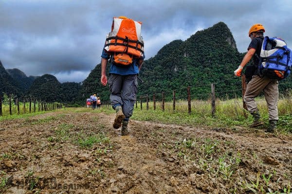 The sentiment equally nosotros left Tan Hoa hamlet in addition to the river nosotros had to traverse early inwards our trek Tu Lan Cave Trekking Tour Photo Essay
