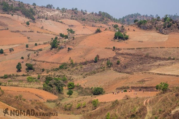 Barren Landscapes Long Fields Trekking From Kalaw To Inle Lake Myanmar Burma