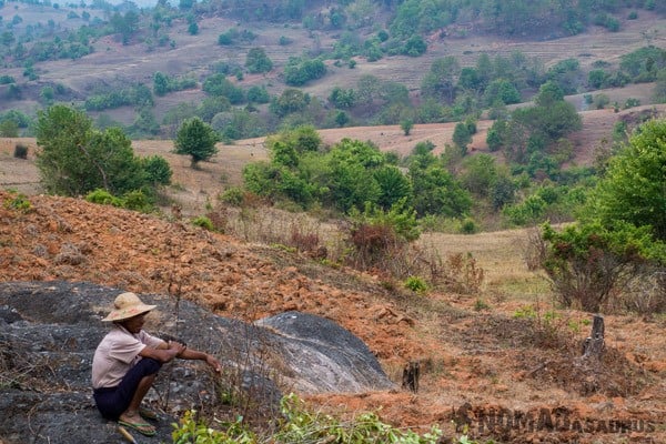 Man Sitting Trekking From Kalaw To Inle Lake Myanmar Burma