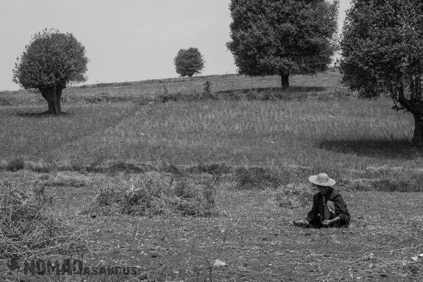 Man Black And White Trekking From Kalaw To Inle Lake Myanmar Burma