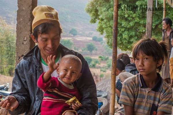 Waving Child Trekking From Kalaw To Inle Lake Myanmar Burma