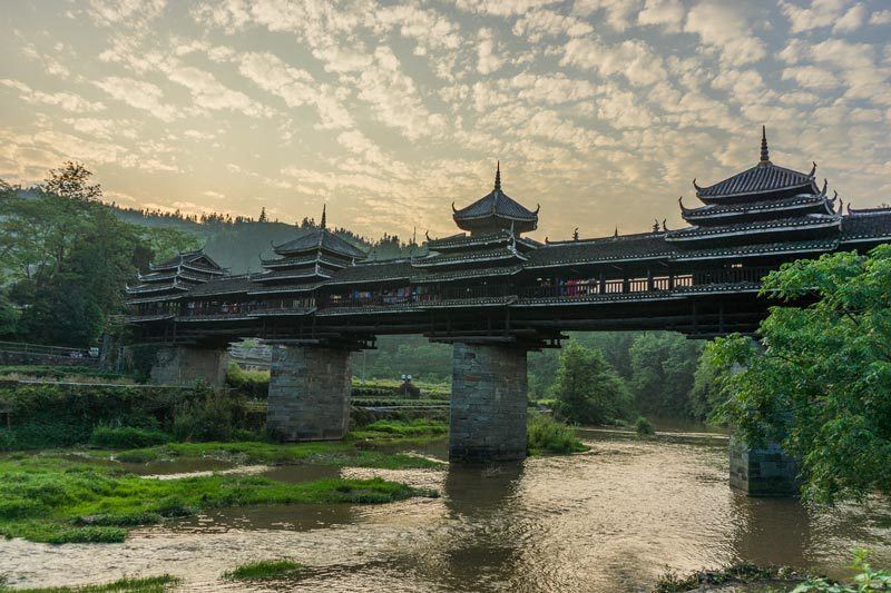 Chengyang Ancient Village Guangxi China Wind And Rain Bridge