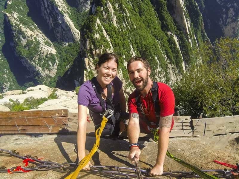 Staring over the border on the Mount Huashan hike Surviving The World’s Most Dangerous Hike – Mt Huashan