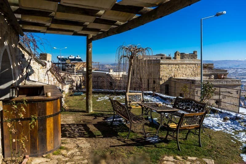 Outdoor Patio View Kale Konak Cave Hotel Uchisar Goreme Best Boutique Hotel Cappadocia