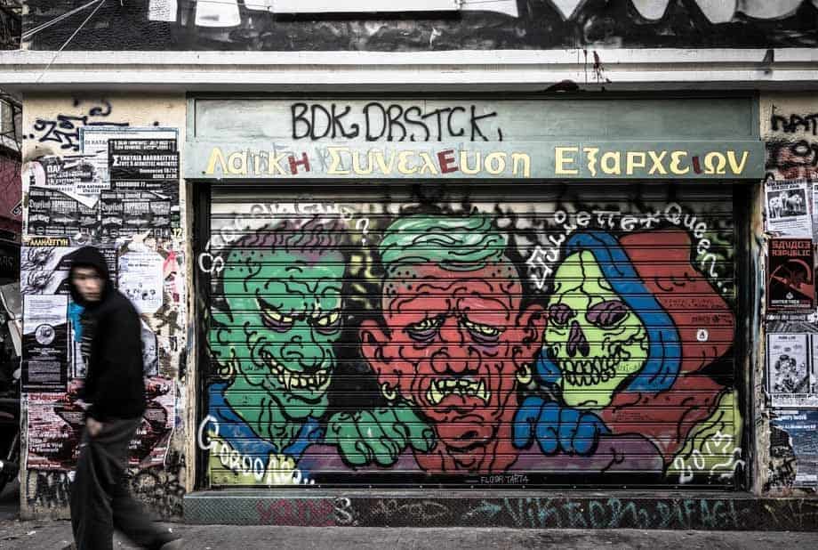 Graffiti Hooded Man Street Scenes Of Athens