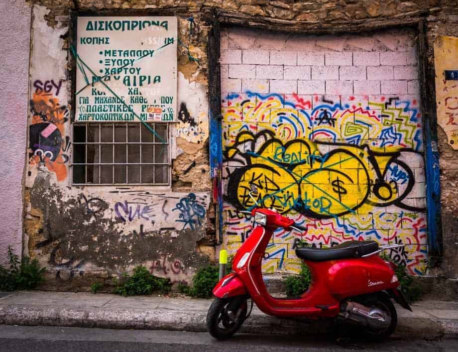 Red Vespa Street Scenes Of Athens