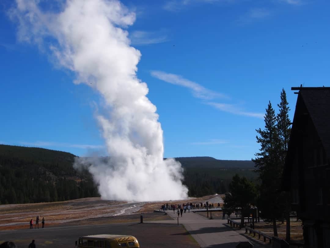 Old Faithful Geyser Erupting - Yellowstone National Park 