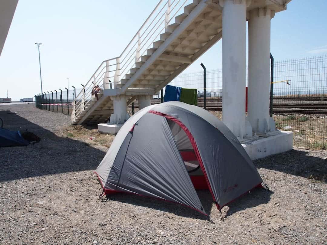 Our Campsite In The Carpark At Aktau Port.