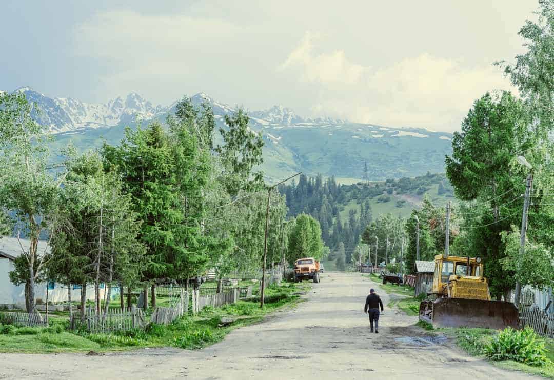 Old Man Walking Jyrgalan Village Kyrgyzstan