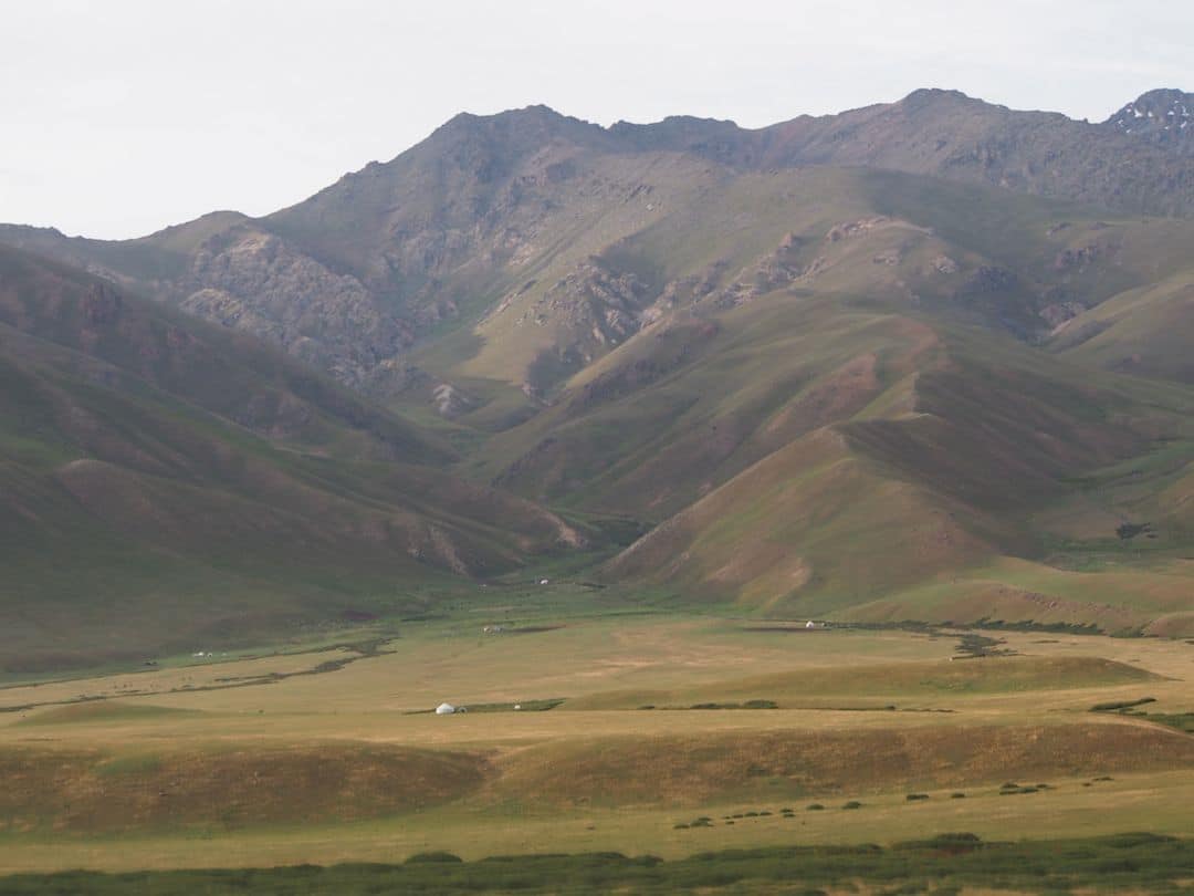 Yurts Dotted Landscape Near Taraz Valley, Kyrgyzstan