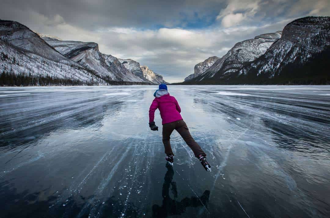 Ice Skating Lake Minnewanka Paul Zizka Photography