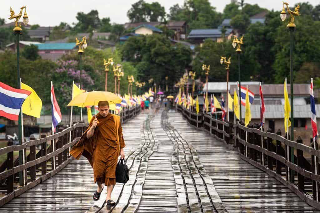 Monk Walking Mon Bridge Things To Do In Kanchanaburi