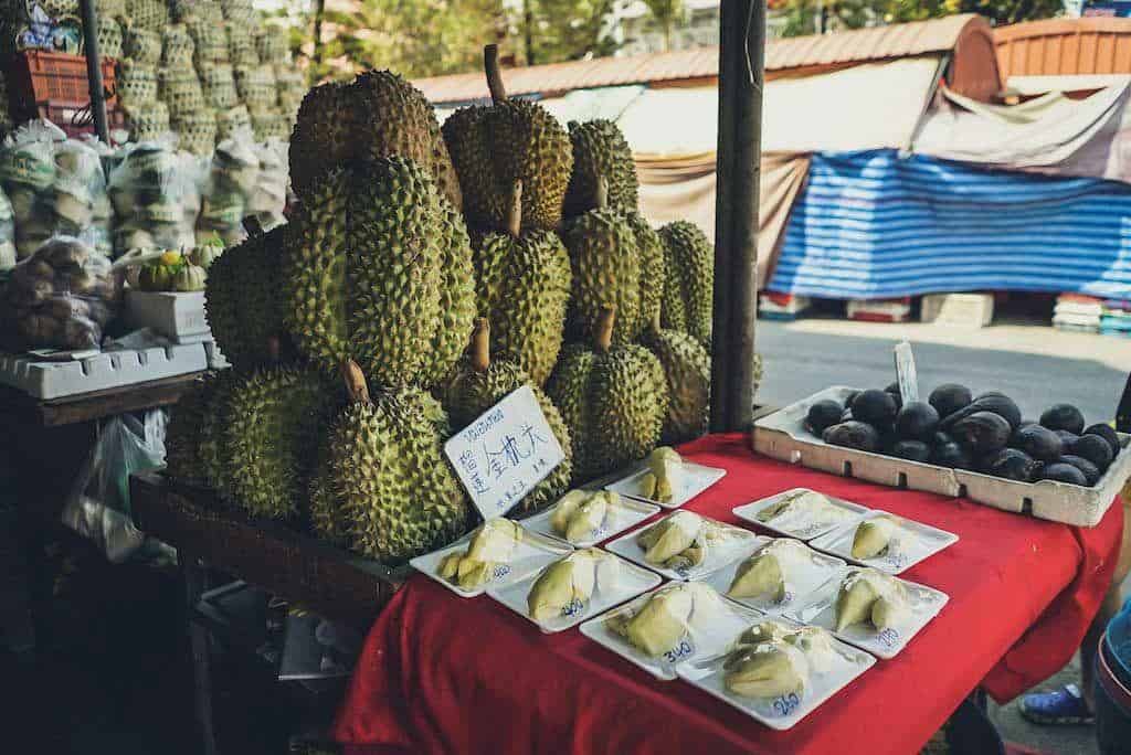 Durian, A Popular Tropical Fruit Of Southeast Asia, On Sale At A Street Market