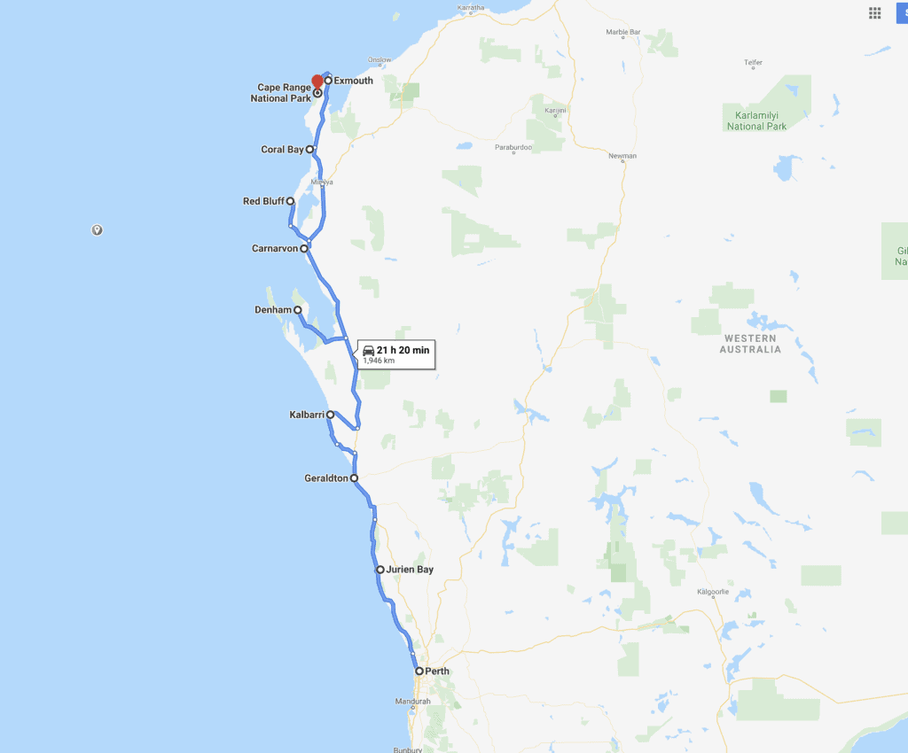 Perth To Exmouth Road Trip Map