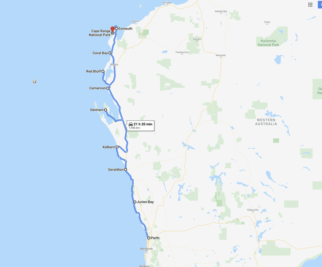 Perth To Exmouth Map