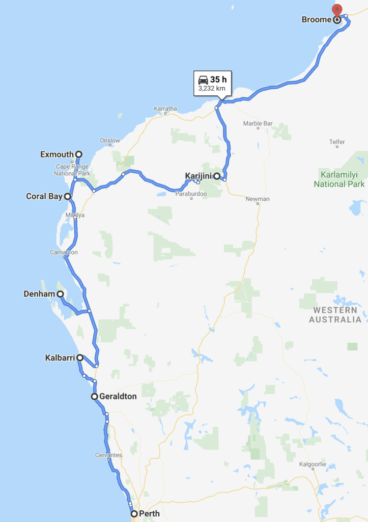 Perth To Broome Road Trip Map
