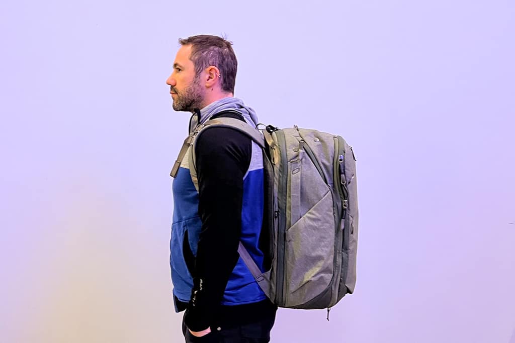 Side On View Peak Design Travel Backpack