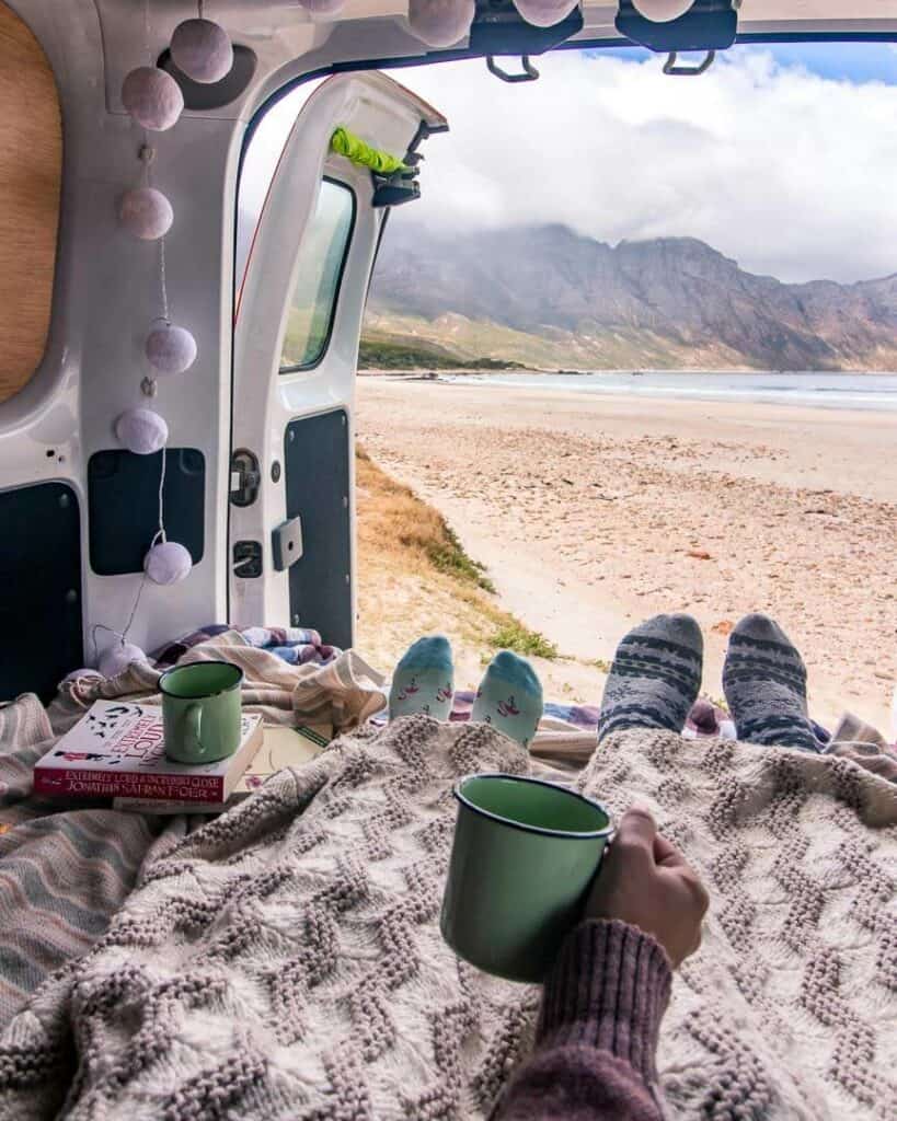Vanlife Couple Drinking Coffee With Backdoor View 4840208