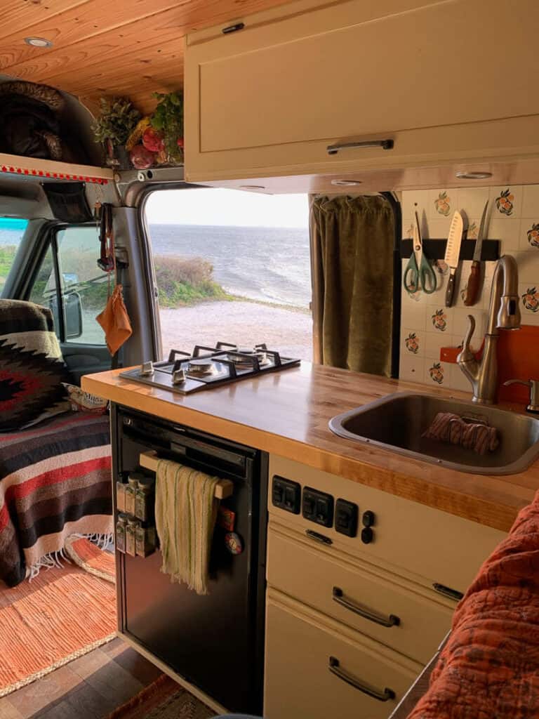 Campervan Kitchen Next To Sliding Door In A Campervan