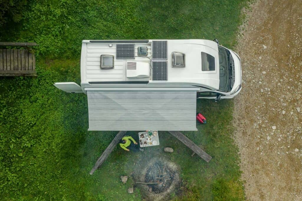 Campervan Parked With Solar Panels