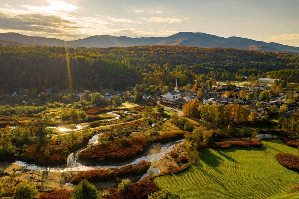 Aerial View Of Stowe Vermont And Forests