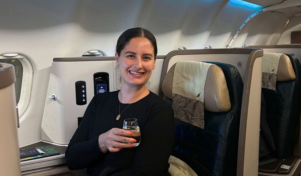 Person Smiling In Business Class On Srilankan Airlines